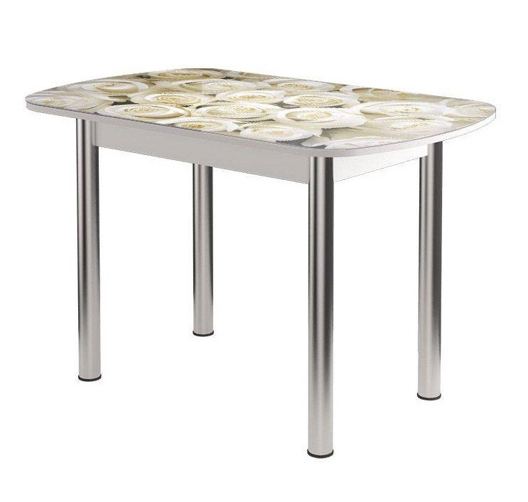 Стол Бостон 2, ф/п Розы, 1100*700 мм, белый/опоры брифинг хром