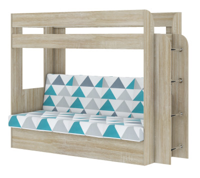 Кровать детская двухъярусная Карамель 75 Дуб Сонома (NILS MINT) бирюзовые треугольники